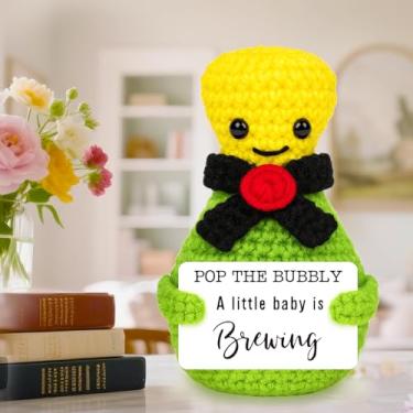Imagem de Garrafa de champanhe de crochê feita à mão - presente para futura mamãe, presente de celebração de gravidez - Decoração fofa exclusiva para novos pais, família, mãe, pai