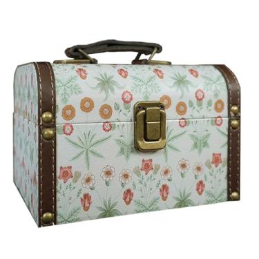 Imagem de XIAOAIKA Caixa de armazenamento decorativa vintage com alça, baú organizador de lembranças floral retrô William Morris para joias, bugigangas, embalagem de presente e decoração de casa, 18 x 12 x 12