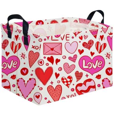 Imagem de FXOCSHE Cesta retangular de dia dos namorados, cesta de presente para bebê vazia, cesta de presente rosa com organizador de alça, cestas de páscoa com estampa de coração, decoração de quarto de menina