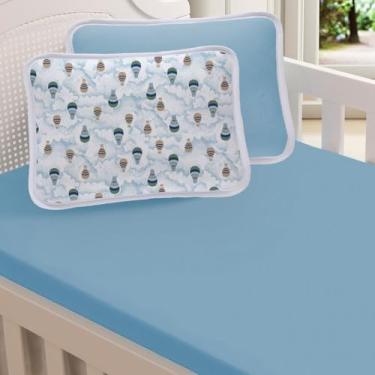 Imagem de Jogo De Lençol Berço 2 Pçs Malha 100% Algodão Menino Menina 1,30x0,70 (Balão Azul)