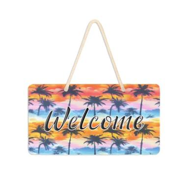 Imagem de Burbuja Placa de boas-vindas de palmeiras tropicais para porta da frente, placa de boas-vindas de PVC para decoração de férias de casa de fazenda, 15 x 28 cm