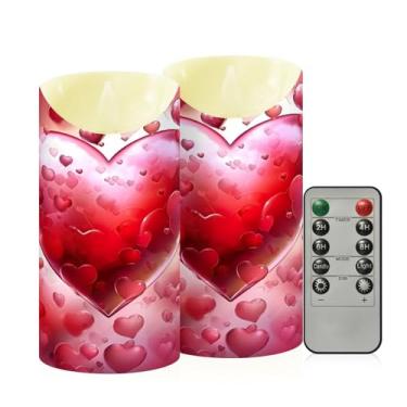 Imagem de Wassud Pacote com 2 velas sem chama Heart Love com controle remoto, velas realistas cintilantes com temporizador, velas decorativas para Natal, casamento, festa, decoração de casa média