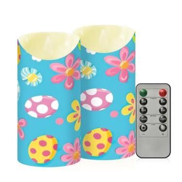 Imagem de Wassud Pacote com 2 lindas flores e ovos velas sem chama com controle remoto, velas realistas cintilantes com temporizador, velas decorativas para Natal, casamento, festa, decoração de casa média