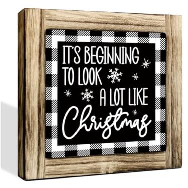 Imagem de Placa de Natal vintage, está começando a parecer muito com o Natal, arte de inverno para decorações de mesa, decoração de festivais, decorações de café de escritório em casa, placas decorativas de