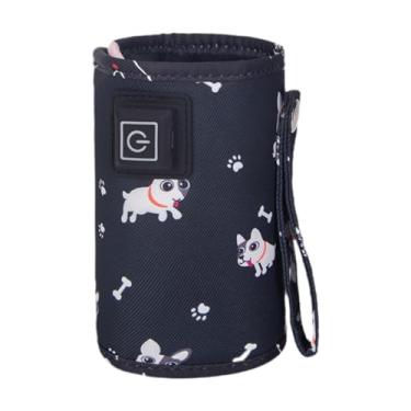 Imagem de Fenteer Aquecedor de mamadeira USB, bolsa térmica para leite materno, ideal para viagens e para manter o leite aquecido durante passeios e mamadas noturnas, Cachorro Preto