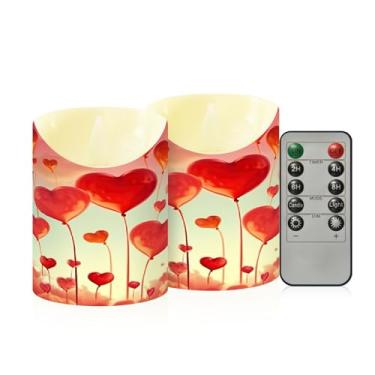 Imagem de Wassud Pacote com 2 velas Heart Love (3) velas sem chama com controle remoto, velas realistas cintilantes com temporizador, velas decorativas para Natal, casamento, festa, decoração de casa, pequenas