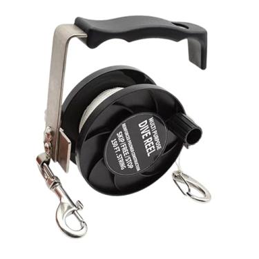 Imagem de Fenteer Carretel de mergulho com cabo ajustável, equipamento de mergulho SMB, carretel para autônomo, para caiaque, deriva subaquática e navegação, Preto 150 Pés