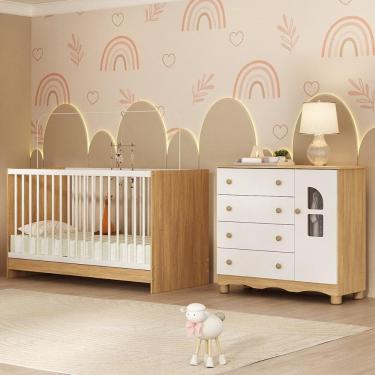 Imagem de Berço 3 em 1 para Colchão 130x60cm com Cômoda 1 Porta 4 Gavetas Aurora Multimóveis MP4762