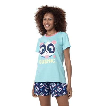 Imagem de Pijama Adulto Feminino Manga Curta Panda Puket - Confortável e Estilos