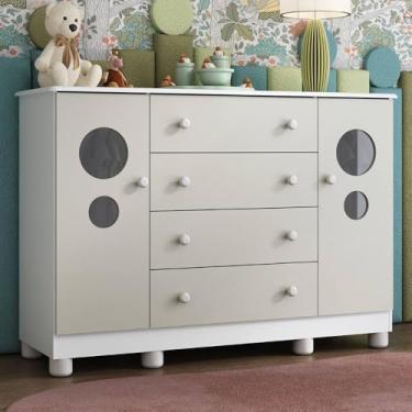 Imagem de Cômoda Infantil 125cm 2 Portas com Vidro e 4 Gavetas Bombom Multimóveis Mp4465 Branco/off White