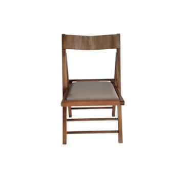 Imagem de Cadeira Dobrável em Madeira Rústica Cor Castanho com Assento Estofado e Encosto Anatômico Preebel Courino Bege