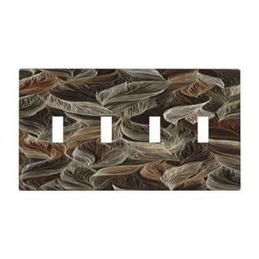 Imagem de Naiqadnehz Placa de cobertura para interruptor de luz, folha boho, linha multicolorida, botânica, 4 gangues, quadriciclo, interruptor elétrico, capa decorativa para sala de estar, decoração de casa