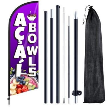 Imagem de Remagr Tigelas de açaí com bandeira de penas de 2,1 m para publicidade Swooper com mastro e estaca de chão para lojas externas