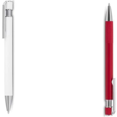 Imagem de Caneta Esferográfica com Corpo em Alumínio Reciclado, Tinta Azul, Ponta Média, Refil Substituível Tipo Parker, Clipe Cromado, Ambidestra (Branco e Vermelho)