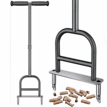 Imagem de Aerador de núcleo de gramado, 2 pacotes de aerador manual de aço inoxidável com aderência de borracha macia, ferramenta de aeração de grama pré-montada para saúde do gramado e melhoria do solo