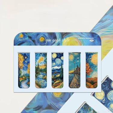 Imagem de Marcadores Magnéticos Van Gogh – Coleção Oficial com 5 Obras-Primas | A Noite Estrelada, Terraço do Café, Lírios, Estrada com Ciprestes & Montanha | Arte Clássica para Leitores e Colecionadores