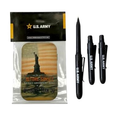 Imagem de Pokka Canetas de lata colecionáveis do exército dos EUA oficialmente licenciadas antes do pôr do sol – feitas nos EUA – Canetas de 3 bolsos com clipes – Conjunto de presente militar vintage para