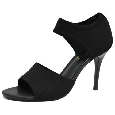 Imagem de SICARE Sandálias femininas de salto agulha sexy de 7,6 cm com bico aberto, salto alto, elástico, sem fecho, sapatos confortáveis para formatura, festa e trabalho, Preto/punho curto, 38