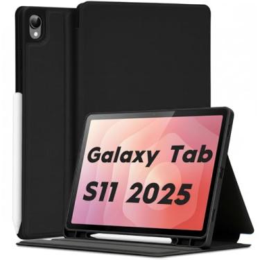Imagem de Capa fina para Galaxy Tab S11 2025 de 11 polegadas, capa fólio com suporte multiângulo compatível com Samsung Tab S11 5G SM-X730/SM-X736B Urtra, capa com suporte para caneta S e traseira de TPU, preto