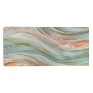 Imagem de Tapete de mouse com design de mármore verde grande à prova d'água para computador estendido tapete protetor de mesa antiderrapante base de borracha para escritório, computador, teclado, laptop e mesa