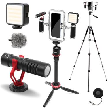Imagem de Movo Kit de filmagem iFilmer-PRO com tripé completo para iPhone/Android - USB-C/Lightning YouTube Starter Kit para criadores de conteúdo - Acessórios: tripé de telefone, suporte para telefone, luz RGB