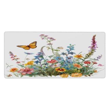 Imagem de Tapete de rato de flores simples de cor grande à prova d'água para computador tapete protetor de mesa com base de borracha antiderrapante para escritório, computador, teclado, laptop e mesa de casa