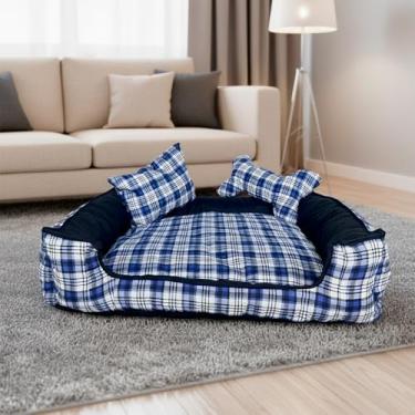 Imagem de Cama Pet Onix Médio, Cama para Cachorro e Gato, 50 x 50 x 15cm Impermeável, Confortável e Resistente, Fácil de Limpar, Cookie Xadrez Azul