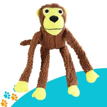 Imagem de Brinquedo Macaco Mordedor para Cães, Pelúcia com Som, Marrom e Amarelo, 37cm, Material Durável para Mastigação