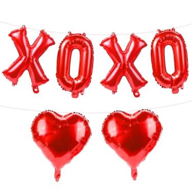 Imagem de Decorações de festa de balão de dia dos namorados – Balões XOXO com letras vermelhas e balões de coração, kit de banner de balão de alumínio vermelho para Dia dos Namorados, casamento, noivado, Dia de