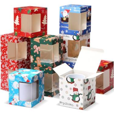Imagem de Harloon Pacote com 36 caixas de presente de Natal para canecas de sublimação, caixas transparentes de caneca de vinho, caixa de embalagem de presente para canecas de café de sublimação em branco, 325