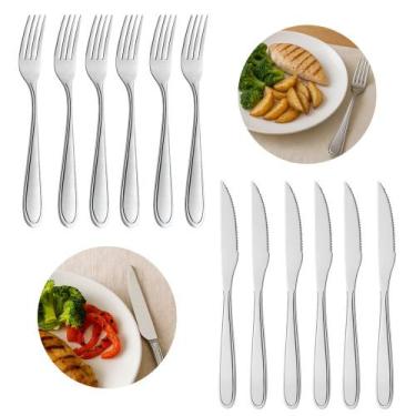 Imagem de Jogo 6 Garfos e 6 Facas Aço Inox Prata Em Casa Tem Linha Bronze - EmCa