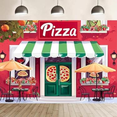 Imagem de Pano de fundo de pizzaria para sessão de fotos, tema de culinária, decoração de festa de aniversário, loja de pizzaria, vintage, loja de pizzaria, aniversário, chá de bebê, fundo de festa de