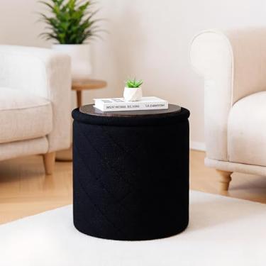 Imagem de CAIPINFUL Otomano redondo com armazenamento - mesa de centro dobrável e elegante para sala de estar e quarto - Economia de espaço, ideal para decoração de casa e organização para famílias e indivíduos