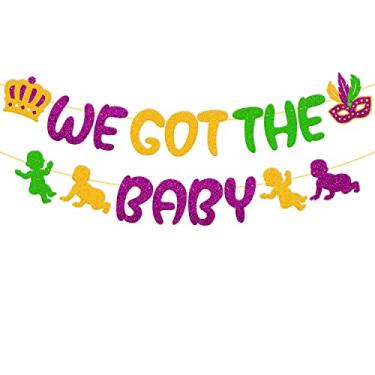 Imagem de We Got The Baby Banner Mardi Gras Baby Shower Decorações de Festa Carnaval Nova Orleans Baile de Máscaras Fleur De Lis Fat Tuesday Tema Gênero Revelar Artigos de Festa