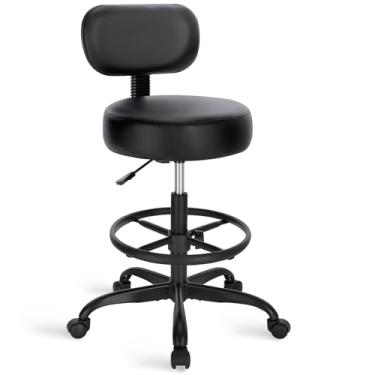 Imagem de SUPERJARE Cadeira de esboço com costas, banco giratório ajustável para os pés, cadeira de escritório multiuso, almofada de assento grossa para casa, bar, cozinha, loja - todo preto