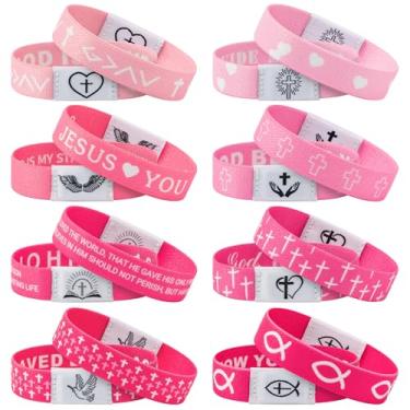 Imagem de EYxsaxenk Conjunto de pulseiras NFC com versículo bíblico – 8 peças, rosa, religioso, diário, versículo bíblico, pulseira NFC, acessório inspirador para amizade cristã para meninas, mulheres, adultos
