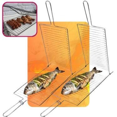 Imagem de Kit 2 Grelhas Para Churrasqueira Aço Cromado Carnes Peixes Assados Gre