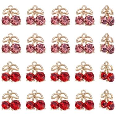 Imagem de DICOSMETIC 30 peças, 2 cores, berloques de cerejeira, strass, de liga, banhado a ouro, amuleto de frutas vermelho e rosa, strass para pulseiras, colares, brincos, orifício: 1,8 mm