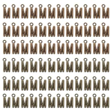 Imagem de YELARXI Pingente de letra A-Z com inicial do alfabeto pingente de liga capital, adequado para fazer joias pulseiras DIY colar - m (pacote com 100, ciano escuro/bronze vermelho)