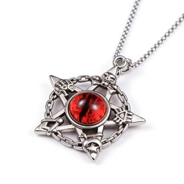 Imagem de LUSKINNO Colar de olho de demônio de aço de titânio, pingente vermelho, joia de proteção hipoalergênica à prova d'água para homens e mulheres