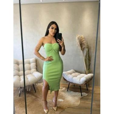 Imagem de Vestido Femenino sem alça Canelado Midi Tubinho Elegancia E Ousadia Un