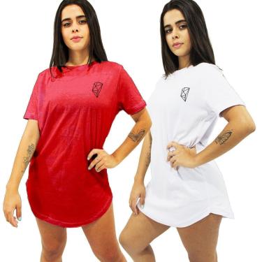 Imagem de Kit 2 Camisetas Longline Blusa Feminina Slim Sobre Legging Estampada Academia Fitness-Feminino