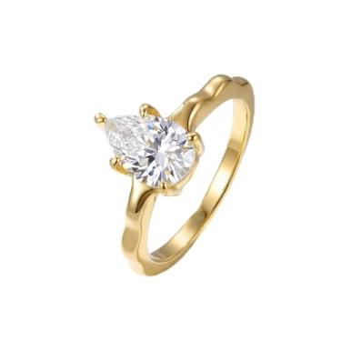 Imagem de Delicado anel de diamante gota d'água moda joias femininas elegantes anéis ideais para casamento ou datas presentes de Natal finos, Cobre, Sem pedra preciosa