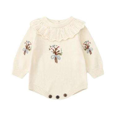 Imagem de Macacão De Tricô Para Bebês Meninas Com Renda E Bordado, Roupa De Outo