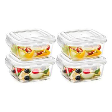 Imagem de Jogo 4 Potes de Vidro Hermético Com Tampa E Trava Quadrado 800 ml Mant