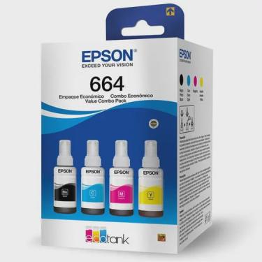 Imagem de Kit 4 Refil T664 Original Epson Lacrado para impressoras: L110/L120/L200/L210/L220/L300/L310/L350/L380/L355/L365/L375/L3