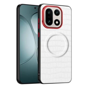 Imagem de LTLMYDAM Capa magnética para OnePlus 15, textura de crocodilo, capa fina de couro luxuoso, borda macia, proteção contra choque, branca, 15