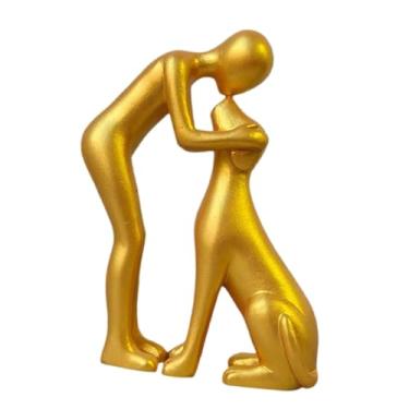 Imagem de Generic Estátua de Homem e Cachorro para Decoração de Casa, Artesanato Moderno, Robusto, Adorável e Única, Escultura de Animal para Sala de Estar, Sala de, Dourado