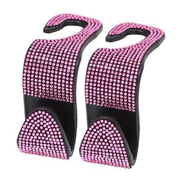 Imagem de 2 peças de ganchos de assento de carro, ganchos de encosto de cabeça de strass, acessórios de interior de carro brilhantes universais, para bolsa, roupas, bolsa (rosa)