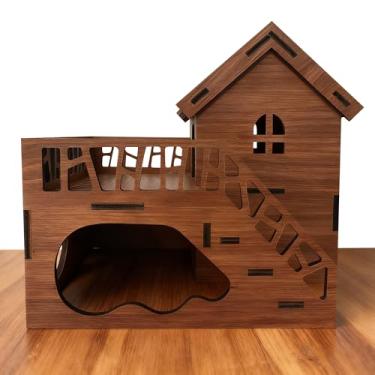 Imagem de Esconderijo de gaiola de hamster de madeira, casa de hamster de madeira com escada e plataforma de escalada, habitat de rato destacável para ratos-anões, camundongos, animais de estimação pequenos
